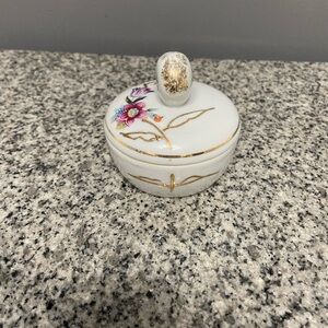 Vintage TILSO Japanese Hand Painted Porcelain Trinket Box W/Lid Floral Motif